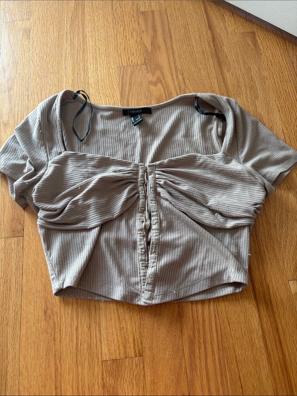Forever 21 Taupe Ribbed Button-Front Crop Top